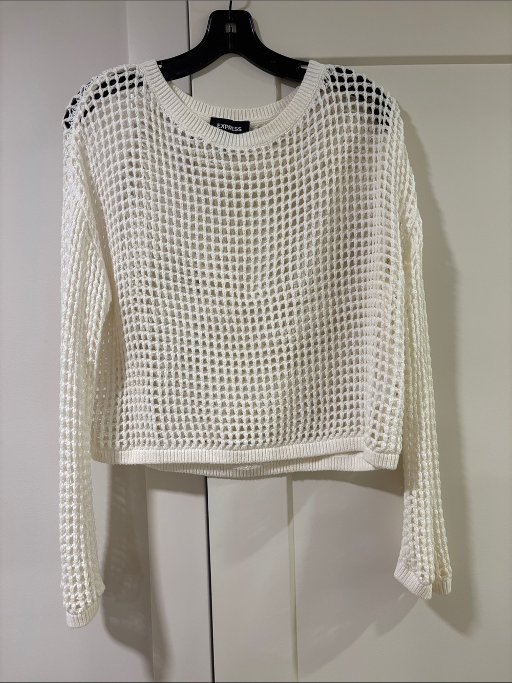 Express White Open-Weave Long Sleeve Sweater